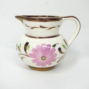 Gray's Pottery Creamer Pink Floral Daisy Metallic Cream Pitcher Ceramic Vintage